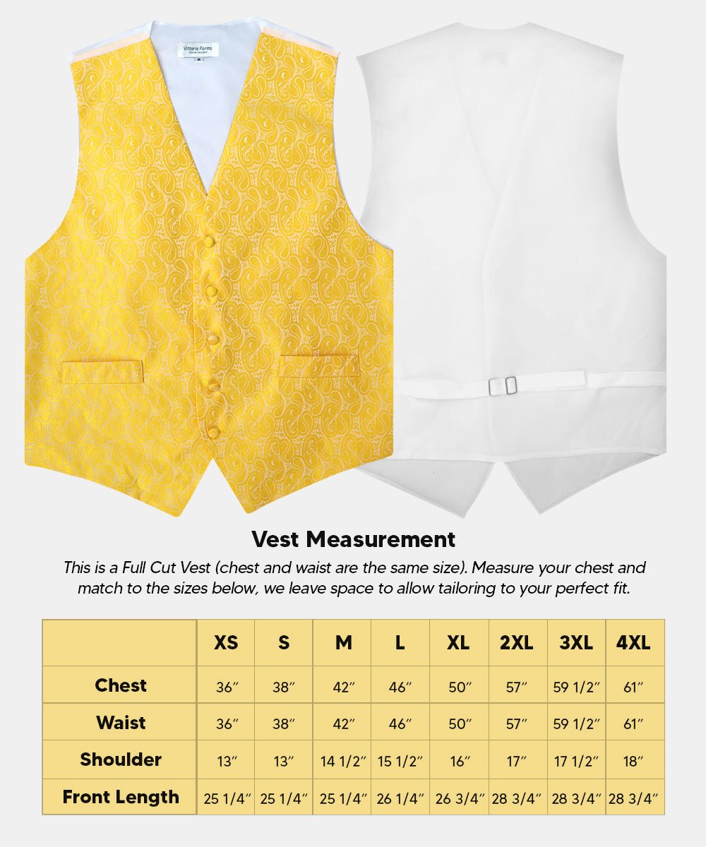 Vittorio Farina Men's Woven Paisley Vest, Necktie, Bow Tie and Pocket Square Set (White Back) - vest_paisley_WB_yellow_XS - Classy Cufflinks
