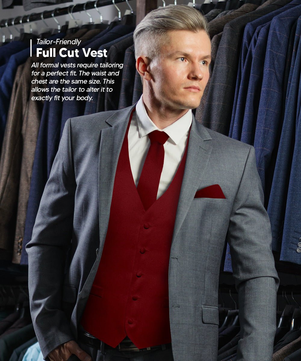 Vittorio Farina Men's Satin Vest, Necktie, Bow Tie and Pocket Square Set (Black Back) - vest_plain_BB_aggiemaroon_XS - Classy Cufflinks