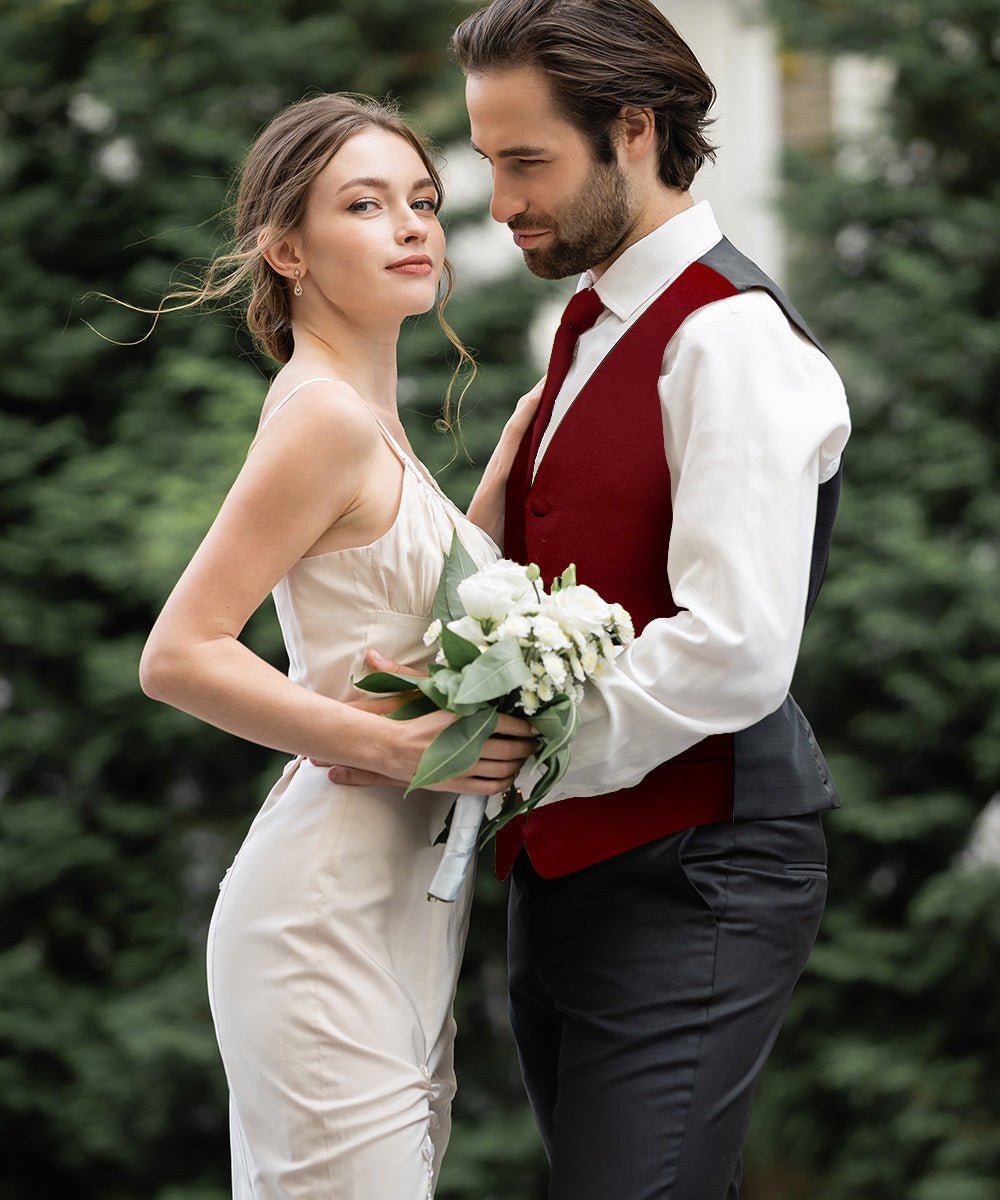 Vittorio Farina Men's Satin Vest, Necktie, Bow Tie and Pocket Square Set (Black Back) - vest_plain_BB_aggiemaroon_XS - Classy Cufflinks