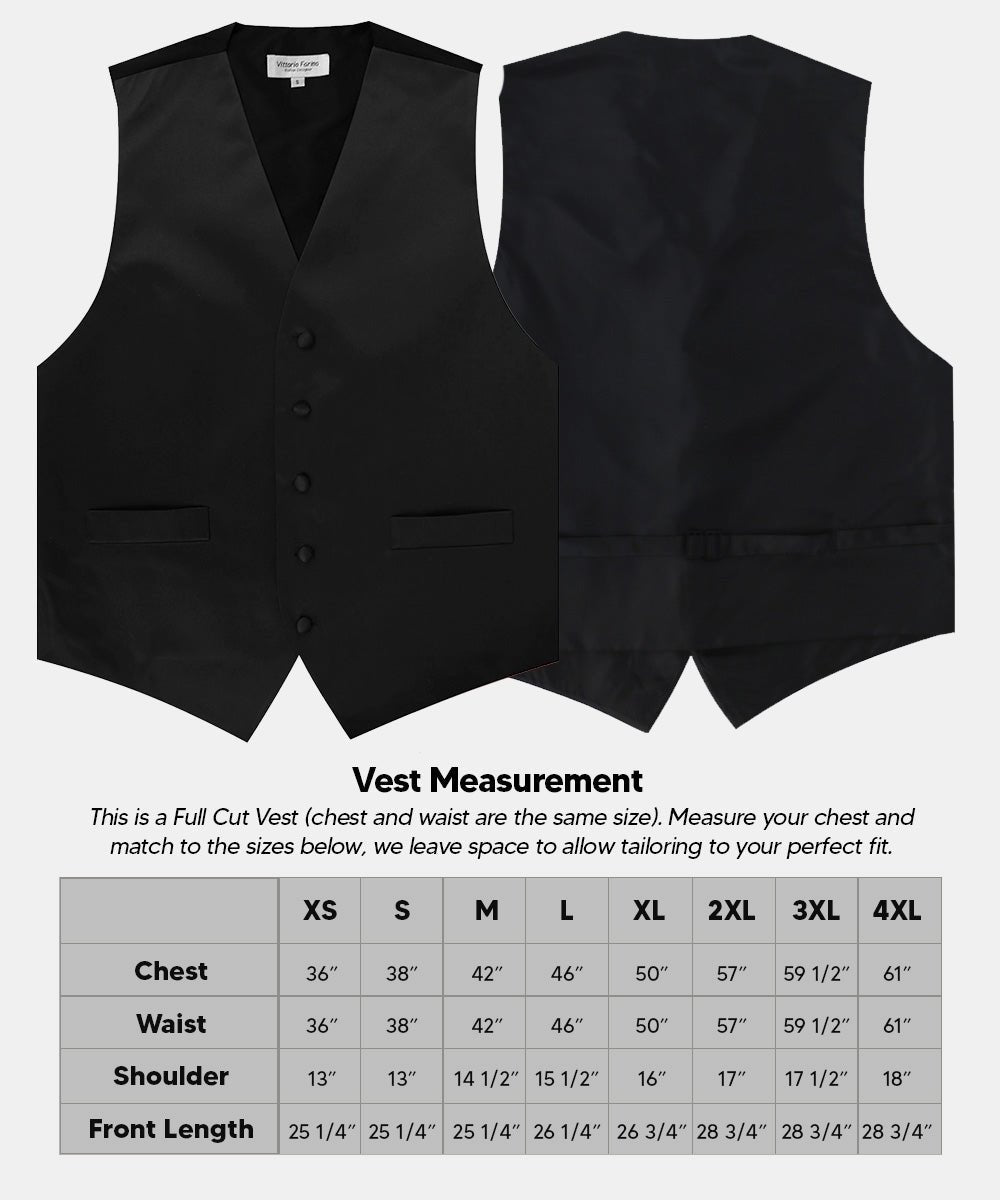 Vittorio Farina Men's Satin Vest, Necktie, Bow Tie and Pocket Square Set (Black Back) - vest_plain_BB_black_XS - Classy Cufflinks