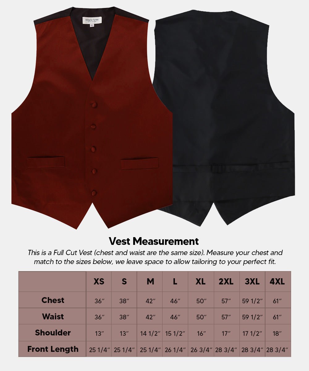Vittorio Farina Men's Satin Vest, Necktie, Bow Tie and Pocket Square Set (Black Back) - vest_plain_BB_burgundy_XS - Classy Cufflinks