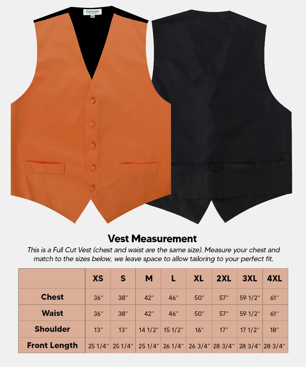 Vittorio Farina Men's Satin Vest, Necktie, Bow Tie and Pocket Square Set (Black Back) - vest_plain_BB_burntorange_XS - Classy Cufflinks