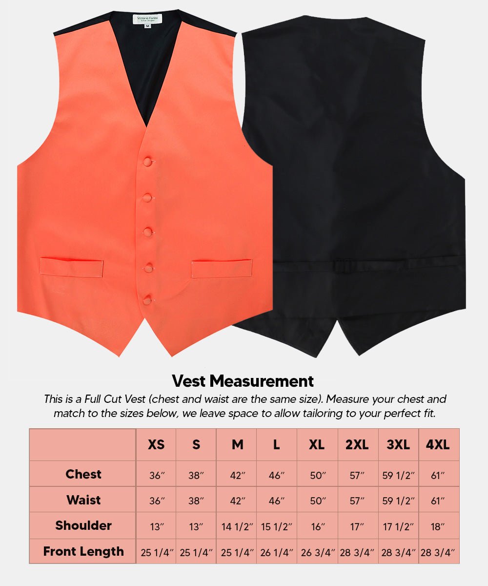 Vittorio Farina Men's Satin Vest, Necktie, Bow Tie and Pocket Square Set (Black Back) - vest_plain_BB_coral_XS - Classy Cufflinks