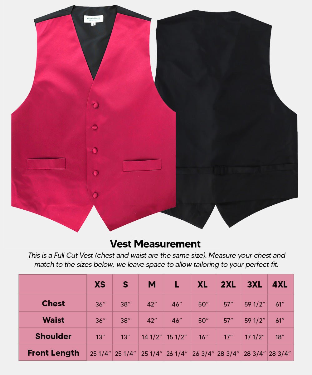 Vittorio Farina Men's Satin Vest, Necktie, Bow Tie and Pocket Square Set (Black Back) - vest_plain_BB_hotpink_XS - Classy Cufflinks