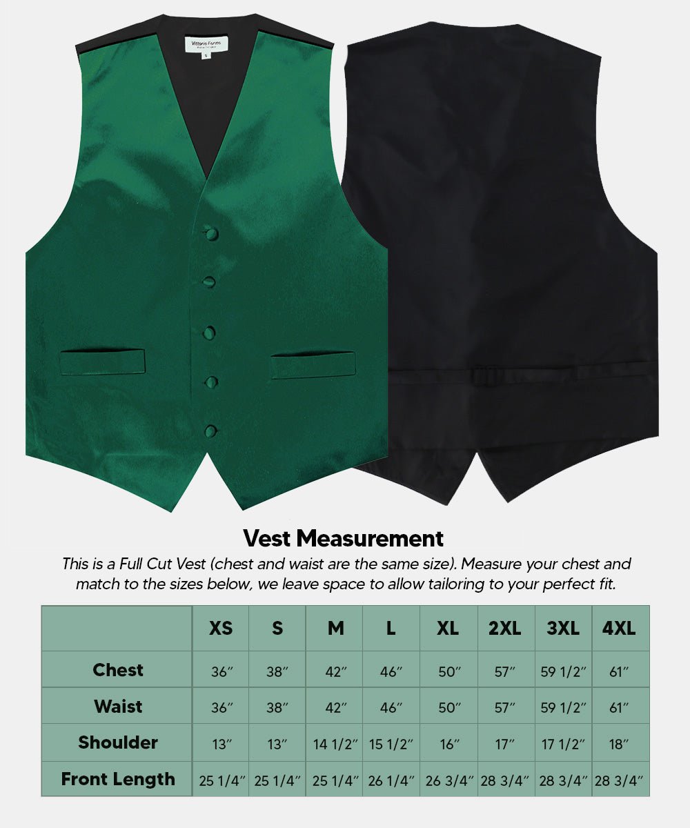 Vittorio Farina Men's Satin Vest, Necktie, Bow Tie and Pocket Square Set (Black Back) - vest_plain_BB_hunter_XS - Classy Cufflinks