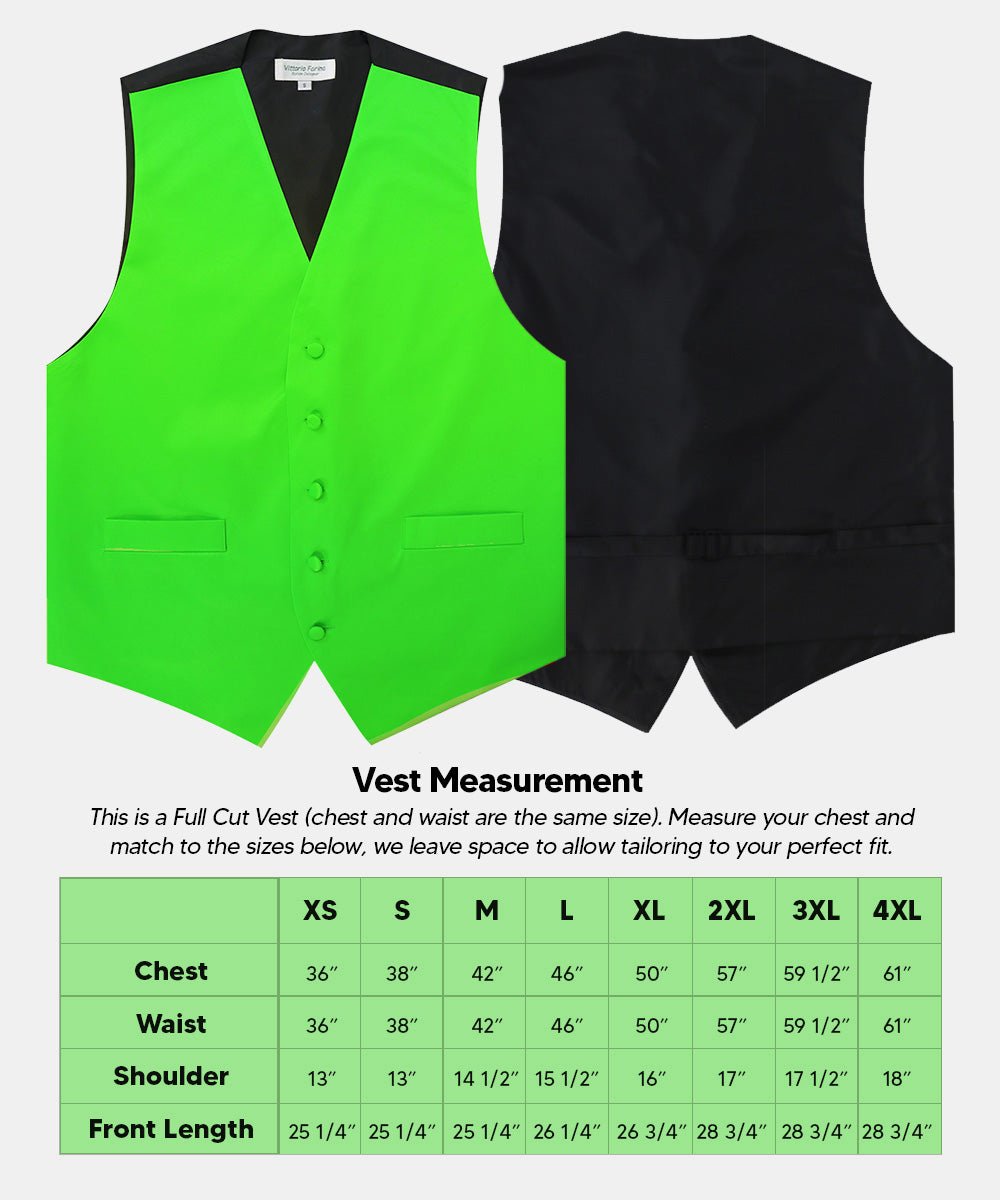Vittorio Farina Men's Satin Vest, Necktie, Bow Tie and Pocket Square Set (Black Back) - vest_plain_BB_lime_XS - Classy Cufflinks