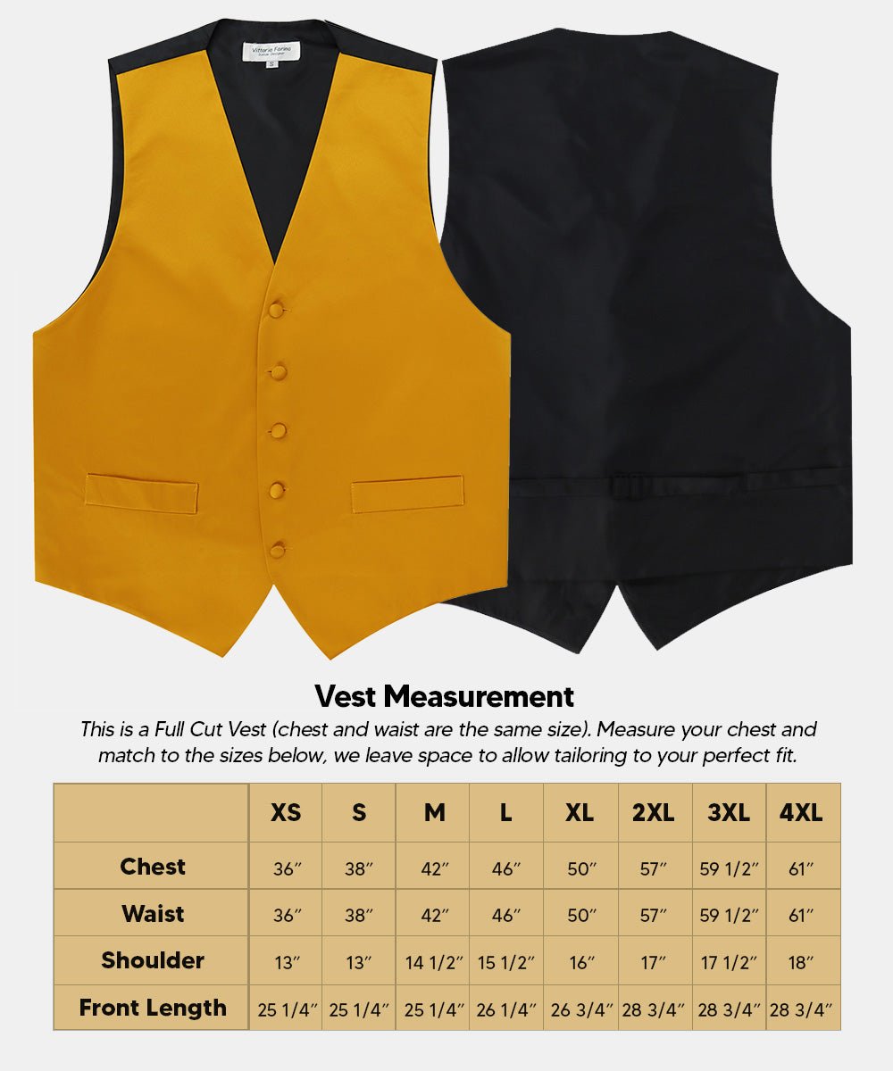 Vittorio Farina Men's Satin Vest, Necktie, Bow Tie and Pocket Square Set (Black Back) - vest_plain_BB_mustard_XS - Classy Cufflinks