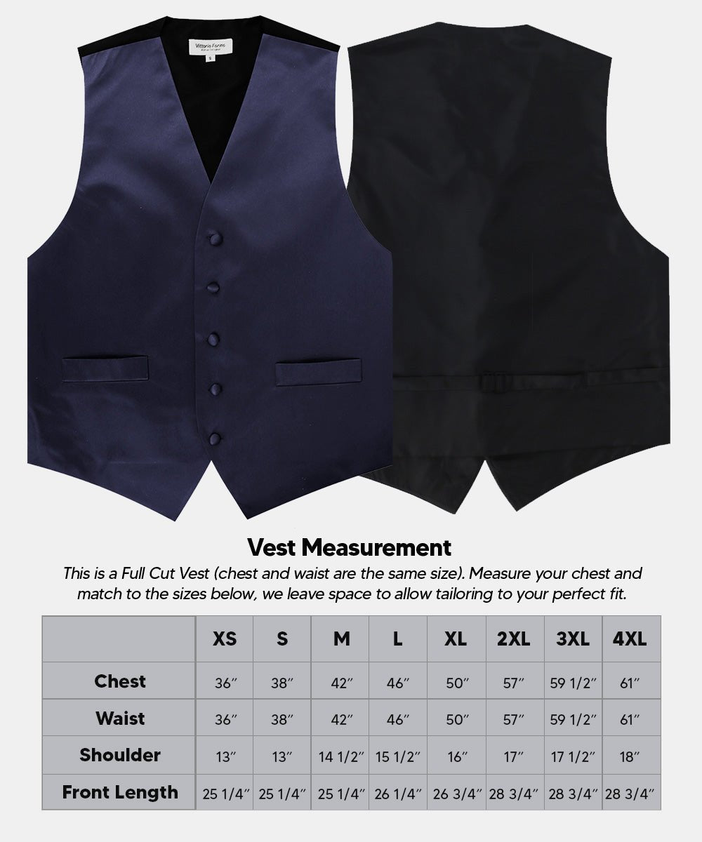 Vittorio Farina Men's Satin Vest, Necktie, Bow Tie and Pocket Square Set (Black Back) - vest_plain_BB_navy_XS - Classy Cufflinks