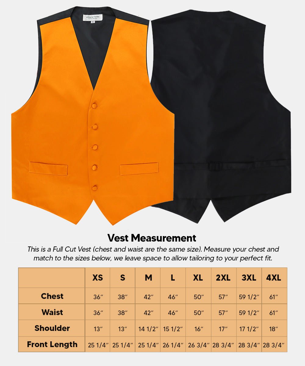 Vittorio Farina Men's Satin Vest, Necktie, Bow Tie and Pocket Square Set (Black Back) - vest_plain_BB_orange_XS - Classy Cufflinks