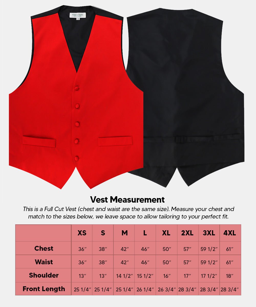 Vittorio Farina Men's Satin Vest, Necktie, Bow Tie and Pocket Square Set (Black Back) - vest_plain_BB_red_XS - Classy Cufflinks