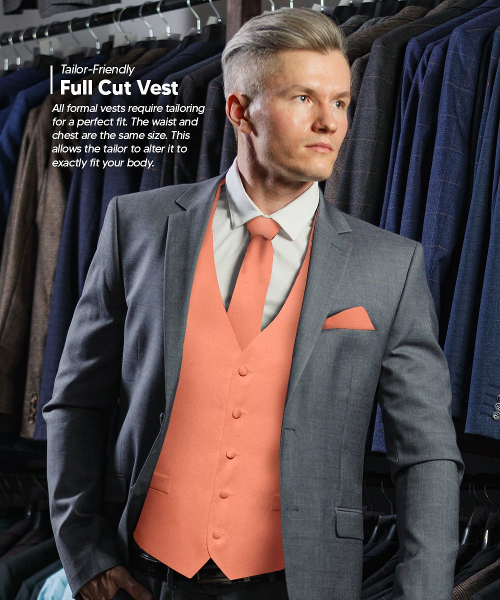 Vittorio Farina Men's Satin Vest, Necktie, Bow Tie and Pocket Square Set (Black Back) - vest_plain_BB_rosegold_XS - Classy Cufflinks