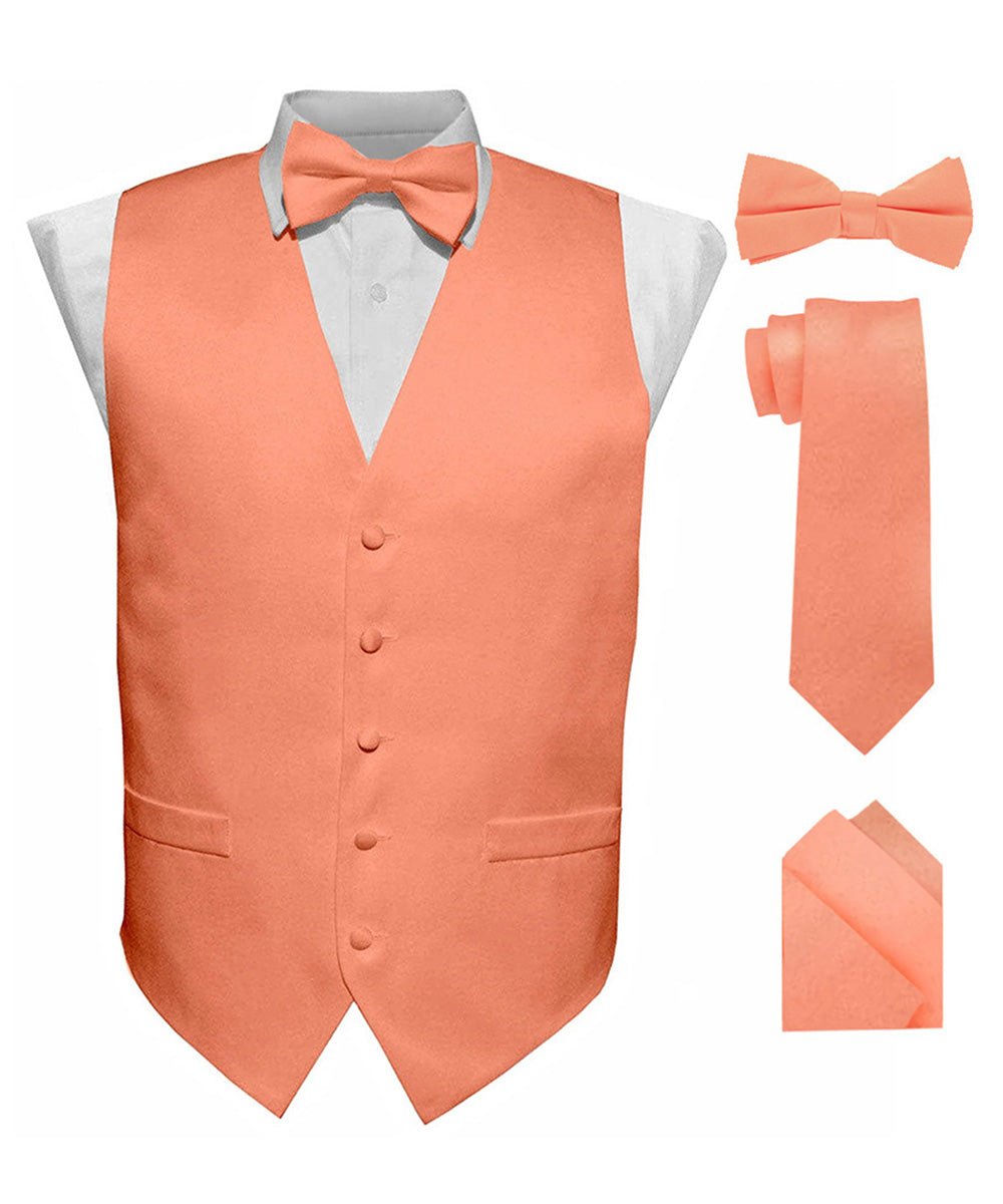 Vittorio Farina Men's Satin Vest, Necktie, Bow Tie and Pocket Square Set (Black Back) - vest_plain_BB_rosegold_XS - Classy Cufflinks