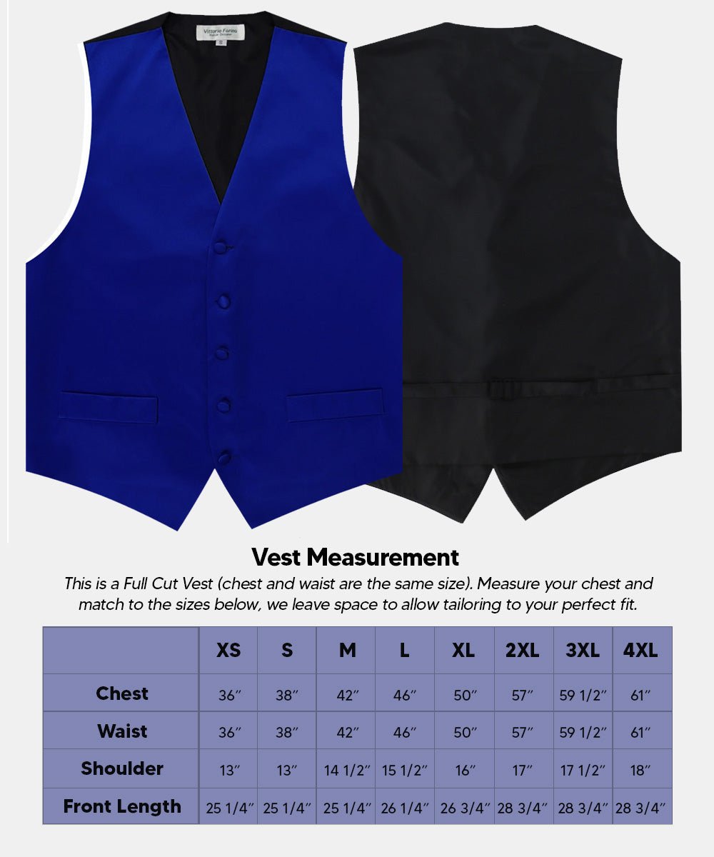 Vittorio Farina Men's Satin Vest, Necktie, Bow Tie and Pocket Square Set (Black Back) - vest_plain_BB_royal_XS - Classy Cufflinks