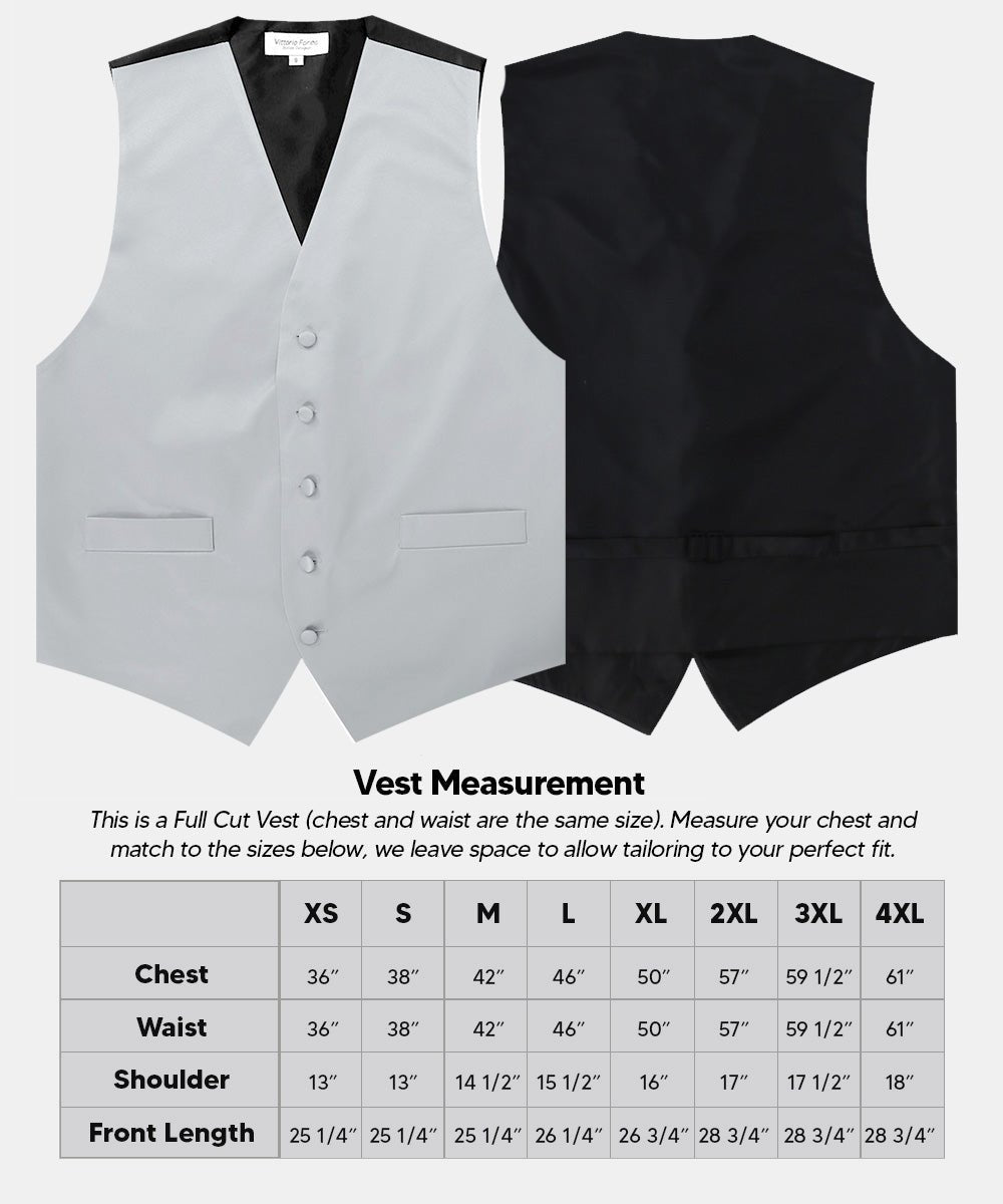 Vittorio Farina Men's Satin Vest, Necktie, Bow Tie and Pocket Square Set (Black Back) - vest_plain_BB_silver_XS - Classy Cufflinks