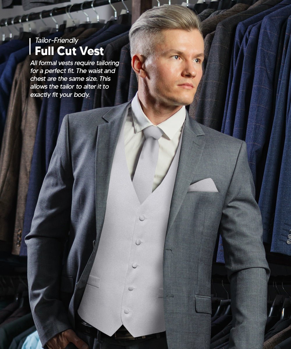 Vittorio Farina Men's Satin Vest, Necktie, Bow Tie and Pocket Square Set (Black Back) - vest_plain_BB_silver_XS - Classy Cufflinks