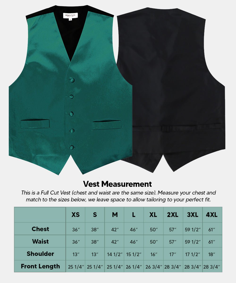 Vittorio Farina Men's Satin Vest, Necktie, Bow Tie and Pocket Square Set (Black Back) - vest_plain_BB_tealgreen_XS - Classy Cufflinks