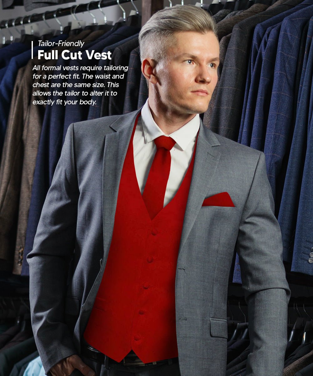 Vittorio Farina Men's Satin Vest, Necktie, Bow Tie and Pocket Square Set (Black Back) - vest_plain_BB_wine_XS - Classy Cufflinks