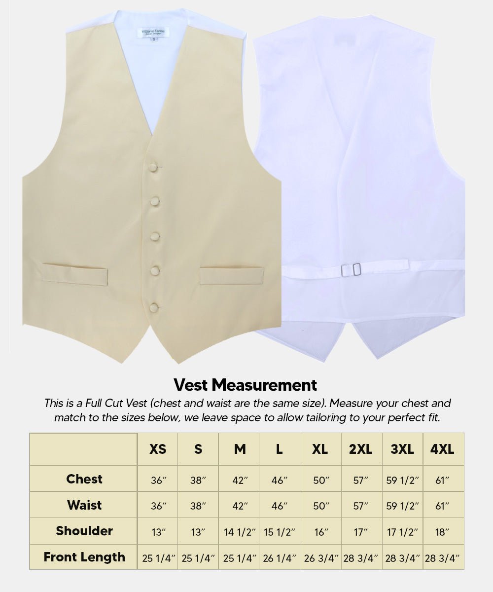 Vittorio Farina Men's Satin Vest, Necktie, Bow Tie and Pocket Square Set (White Back) - vest_plain_WB_beige_XS - Classy Cufflinks