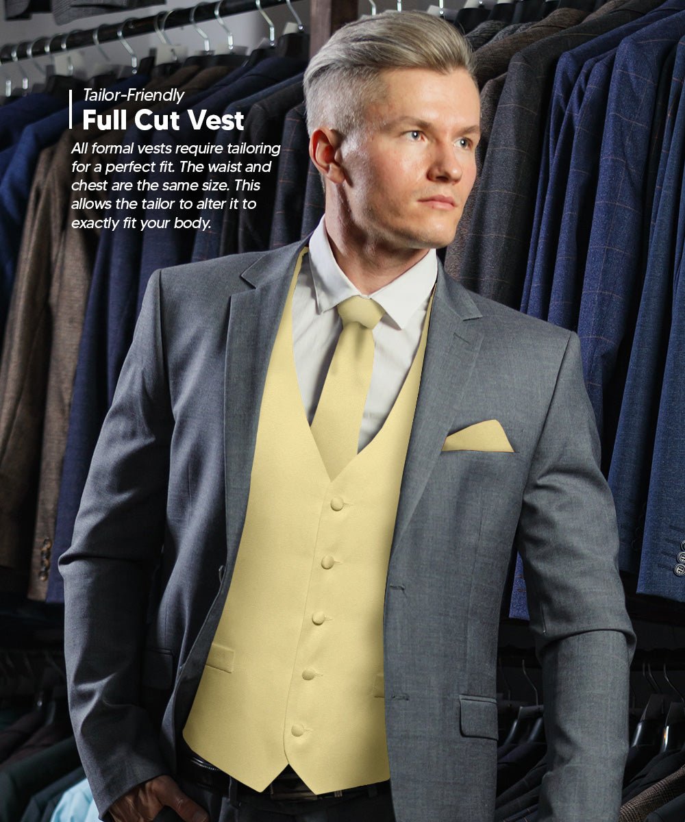 Vittorio Farina Men's Satin Vest, Necktie, Bow Tie and Pocket Square Set (White Back) - vest_plain_WB_beige_XS - Classy Cufflinks