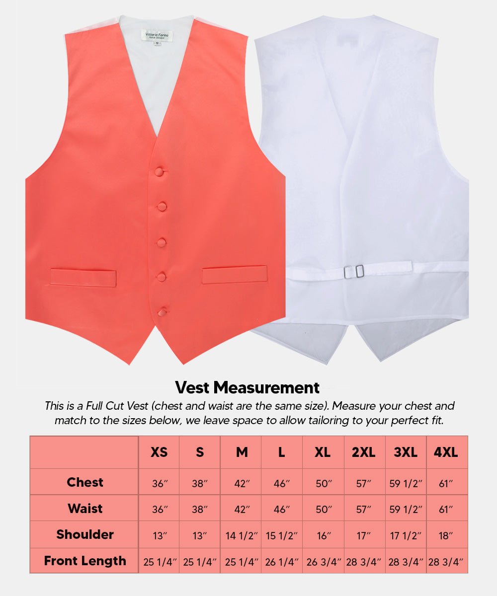 Vittorio Farina Men's Satin Vest, Necktie, Bow Tie and Pocket Square Set (White Back) - vest_plain_WB_coral_XS - Classy Cufflinks