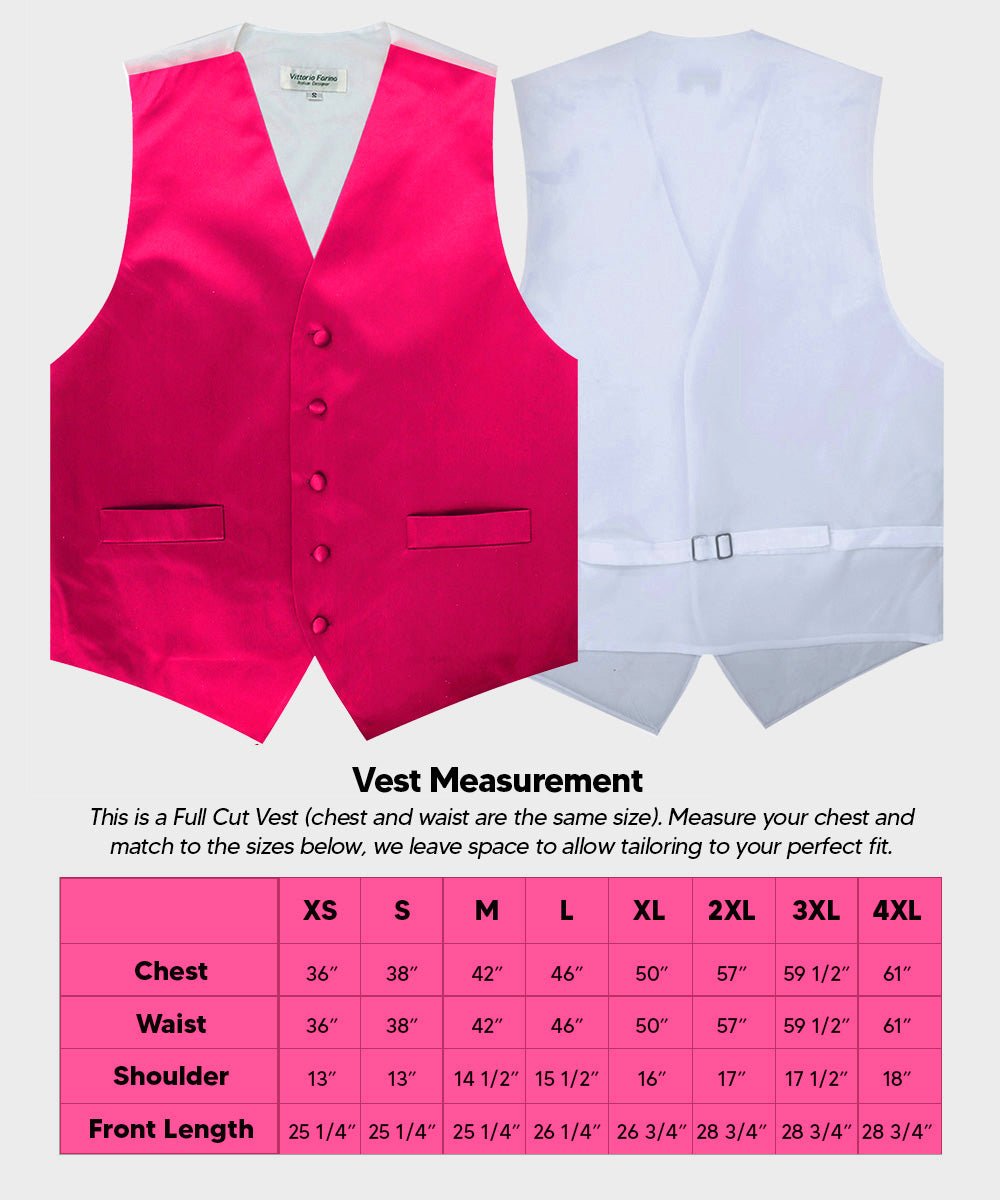 Vittorio Farina Men's Satin Vest, Necktie, Bow Tie and Pocket Square Set (White Back) - vest_plain_WB_hotpink_XS - Classy Cufflinks