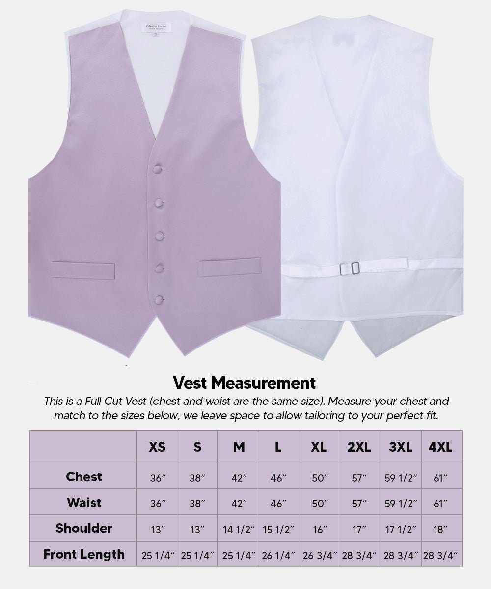 Vittorio Farina Men's Satin Vest, Necktie, Bow Tie and Pocket Square Set (White Back) - vest_plain_WB_lavender_XS - Classy Cufflinks