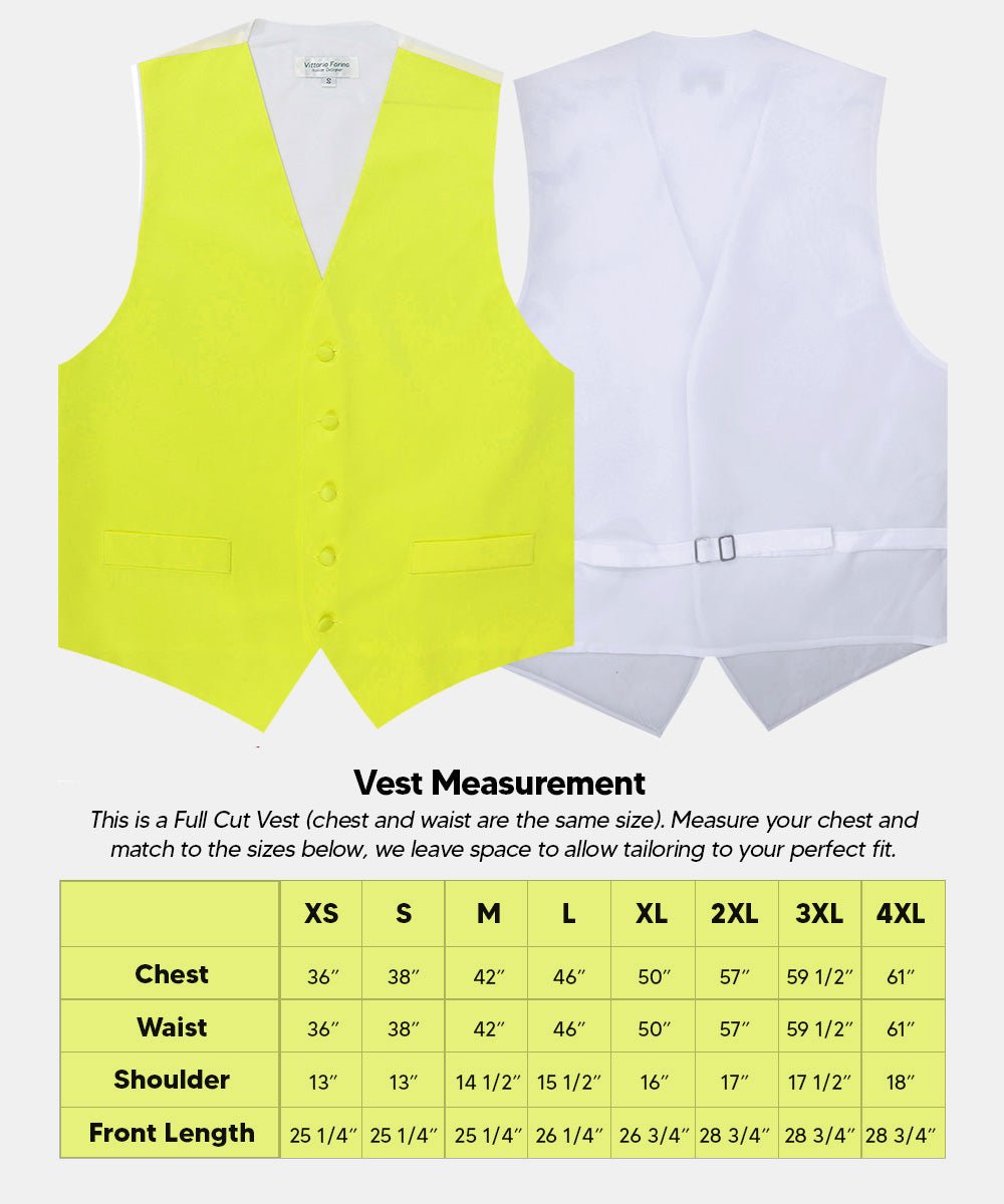 Vittorio Farina Men's Satin Vest, Necktie, Bow Tie and Pocket Square Set (White Back) - vest_plain_WB_lemon_XS - Classy Cufflinks