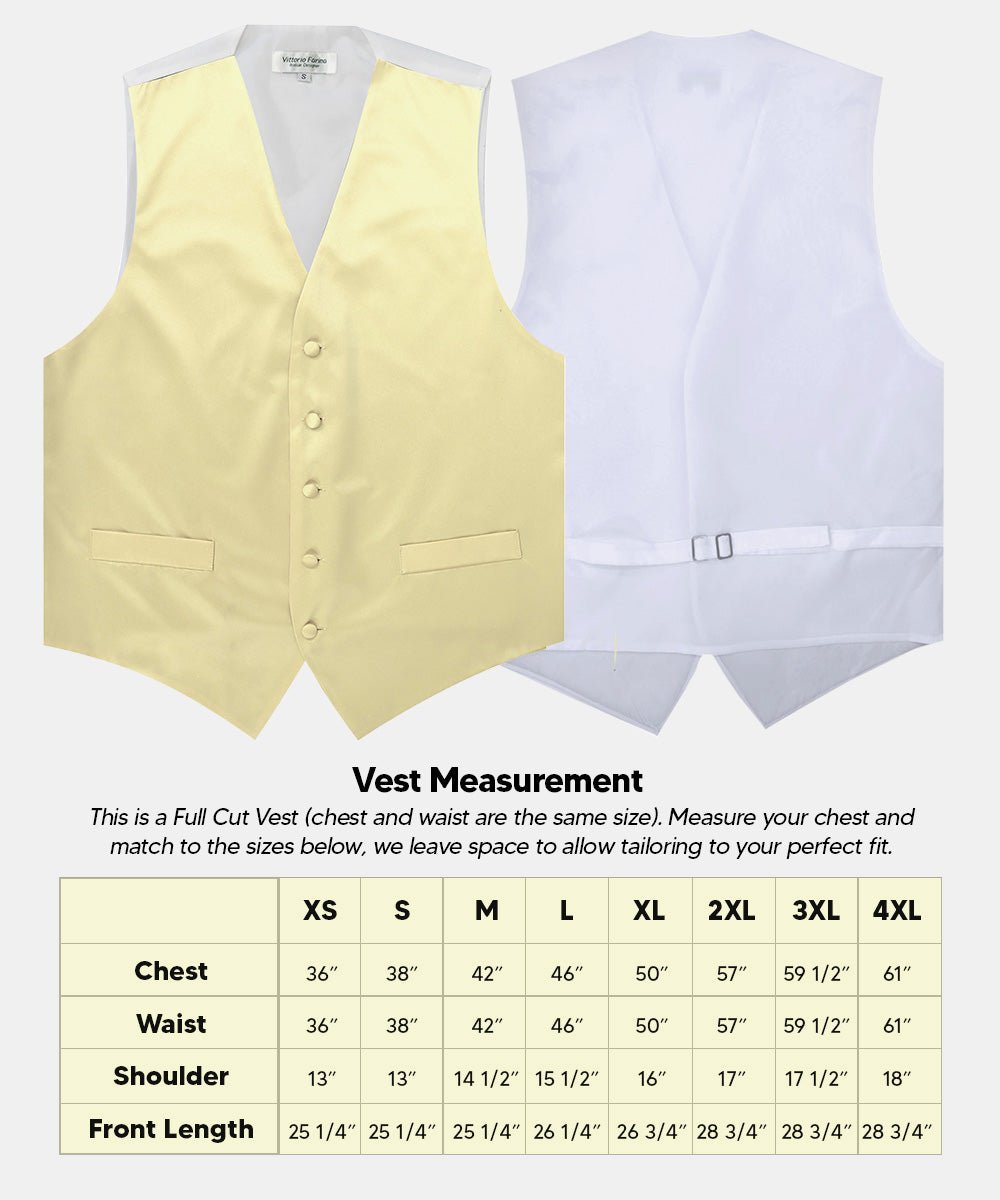 Vittorio Farina Men's Satin Vest, Necktie, Bow Tie and Pocket Square Set (White Back) - vest_plain_WB_maize_XS - Classy Cufflinks