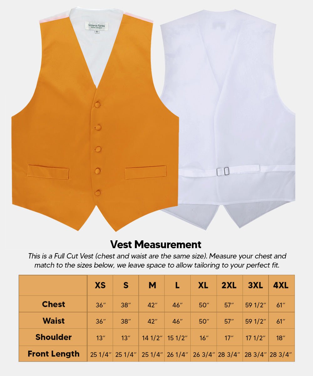 Vittorio Farina Men's Satin Vest, Necktie, Bow Tie and Pocket Square Set (White Back) - vest_plain_WB_mustard_XS - Classy Cufflinks