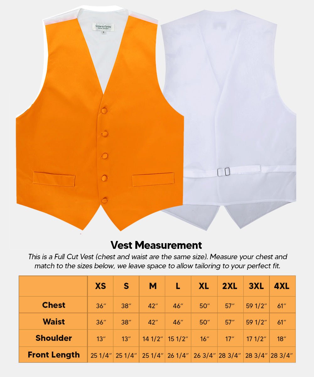 Vittorio Farina Men's Satin Vest, Necktie, Bow Tie and Pocket Square Set (White Back) - vest_plain_WB_orange_XS - Classy Cufflinks