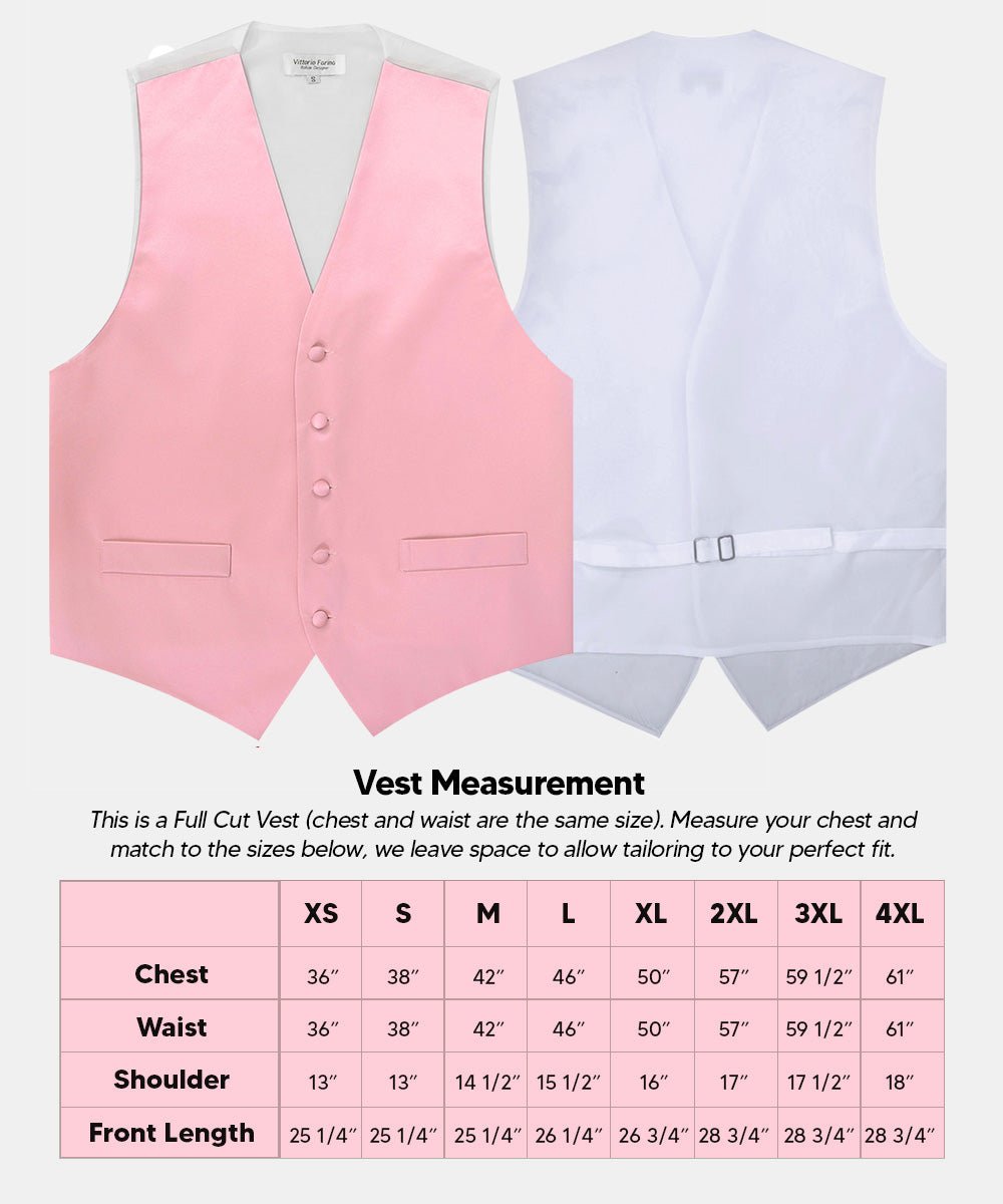 Vittorio Farina Men's Satin Vest, Necktie, Bow Tie and Pocket Square Set (White Back) - vest_plain_WB_pink_XS - Classy Cufflinks