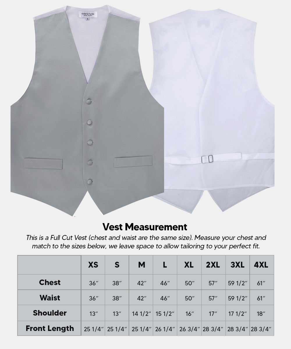 Vittorio Farina Men's Satin Vest, Necktie, Bow Tie and Pocket Square Set (White Back) - vest_plain_WB_silvergrey_XS - Classy Cufflinks