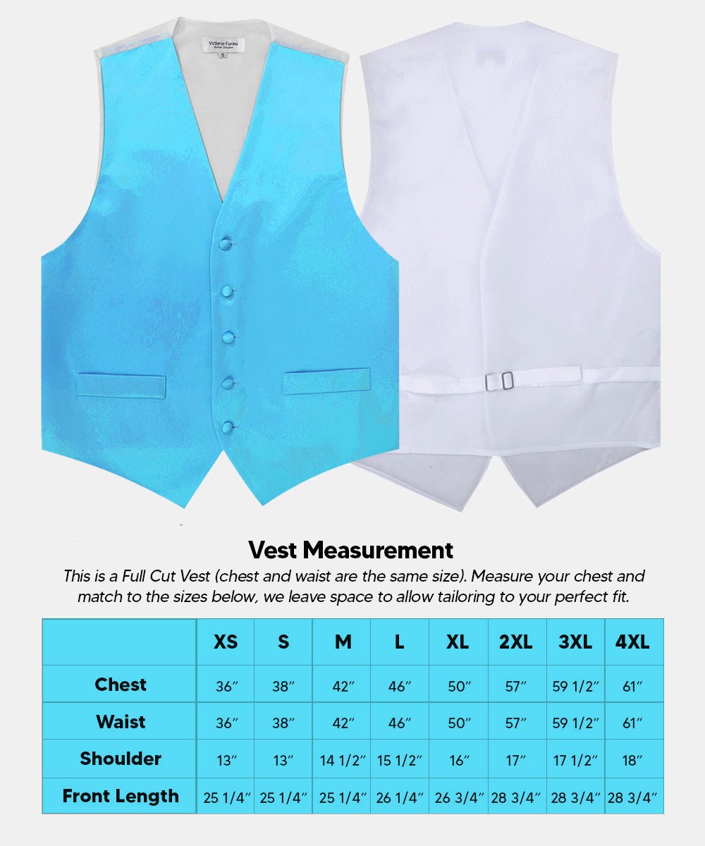 Vittorio Farina Men's Satin Vest, Necktie, Bow Tie and Pocket Square Set (White Back) - vest_plain_WB_turquoise_XS - Classy Cufflinks