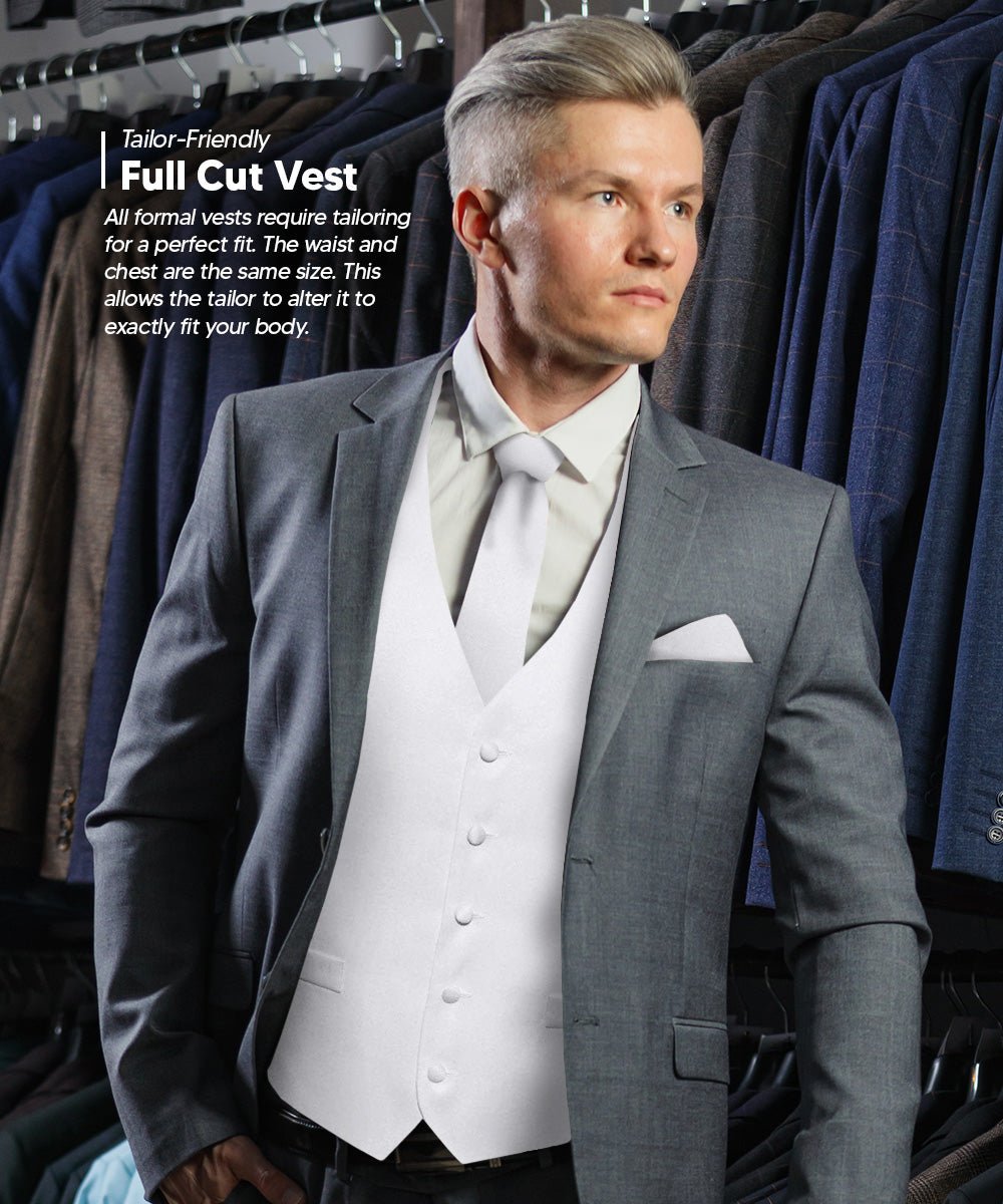 Vittorio Farina Men's Satin Vest, Necktie, Bow Tie and Pocket Square Set (White Back) - vest_plain_WB_white_XS - Classy Cufflinks