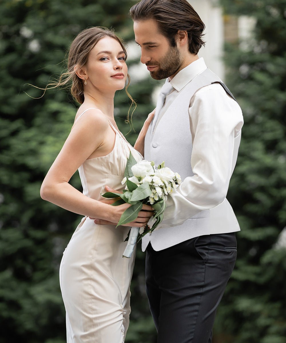 Vittorio Farina Men's Satin Vest, Necktie, Bow Tie and Pocket Square Set (White Back) - vest_plain_WB_white_XS - Classy Cufflinks