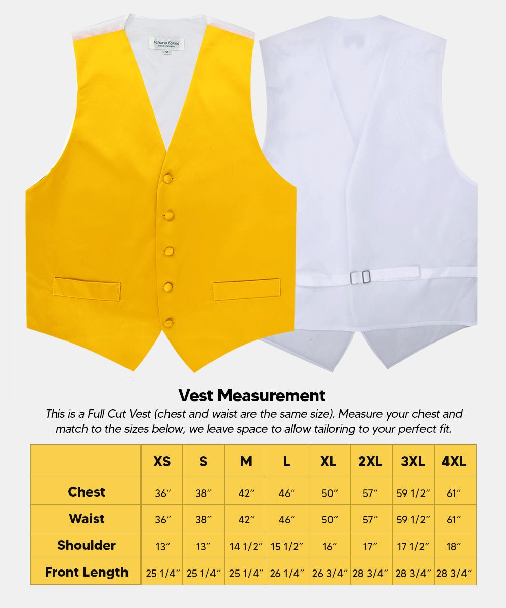 Vittorio Farina Men's Satin Vest, Necktie, Bow Tie and Pocket Square Set (White Back) - vest_plain_WB_yellow_XS - Classy Cufflinks