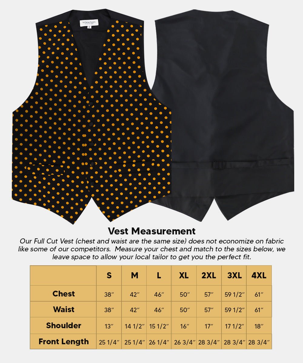 Vittorio Farina Men's White and Black Dot Polka Dot Vest, Necktie, Bow Tie and Pocket Square Set - vest_polkadot_BB_blackgold_S - Classy Cufflinks