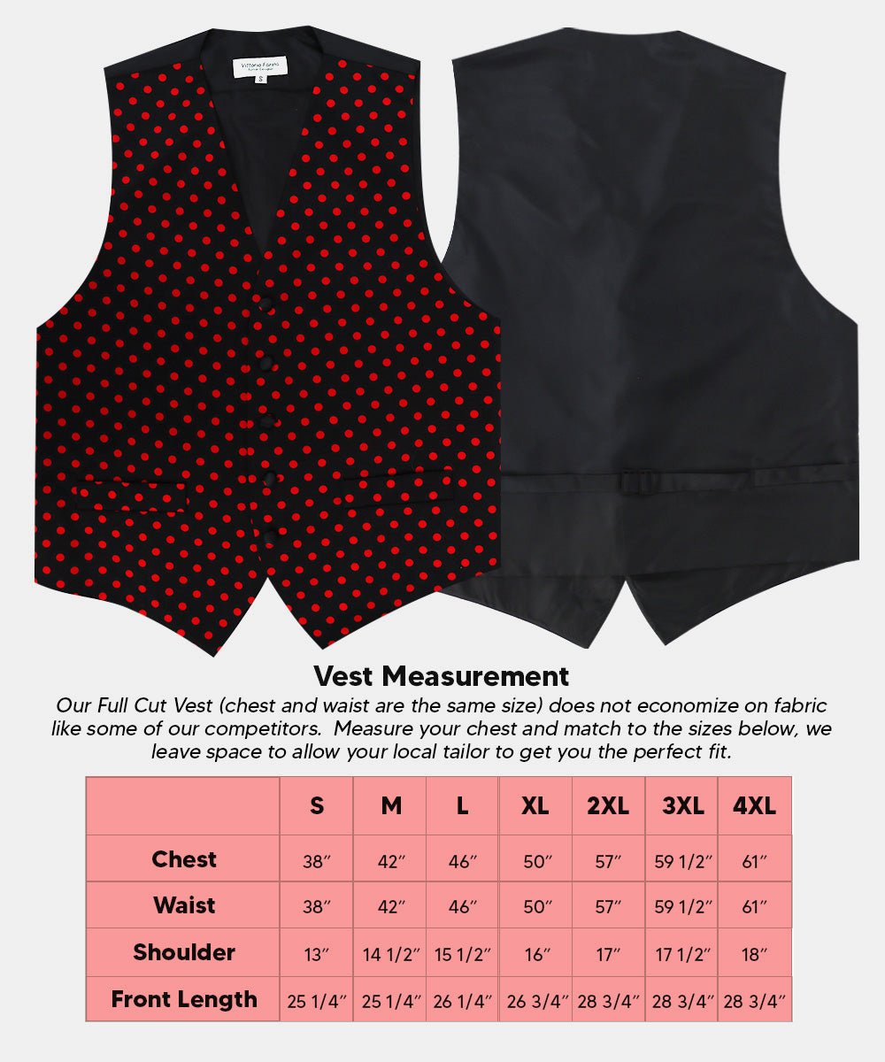 Vittorio Farina Men's White and Black Dot Polka Dot Vest, Necktie, Bow Tie and Pocket Square Set - vest_polkadot_BB_blackred_S - Classy Cufflinks
