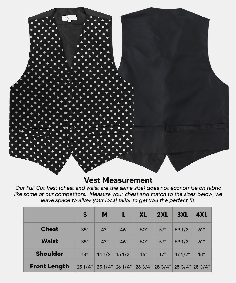 Vittorio Farina Men's White and Black Dot Polka Dot Vest, Necktie, Bow Tie and Pocket Square Set - vest_polkadot_WB_whiteblack_S_V03 - Classy Cufflinks