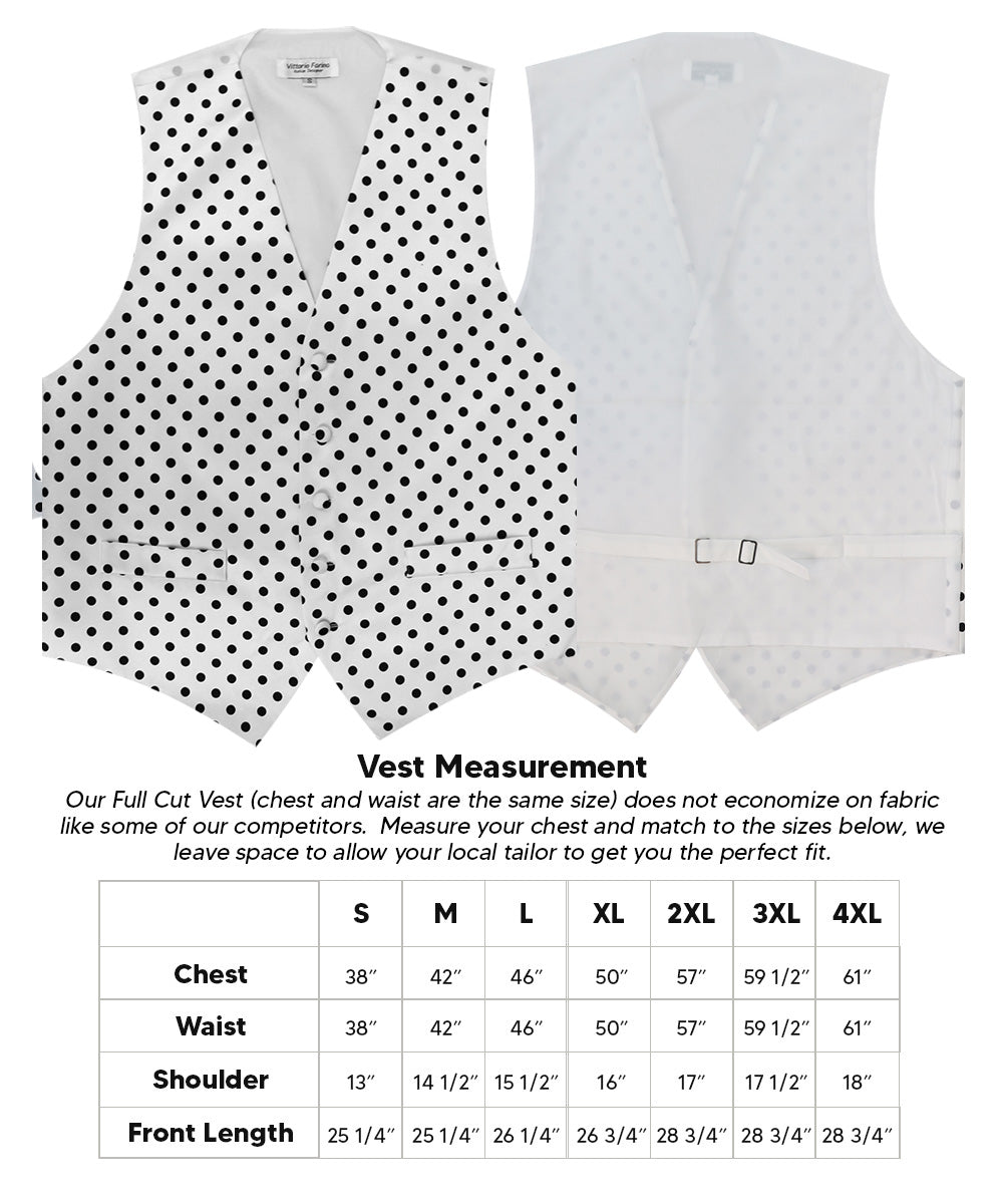 Vittorio Farina Men's White and Black Dot Polka Dot Vest, Necktie, Bow Tie and Pocket Square Set - vest_polkadot_WB_whiteblack_S_V03 - Classy Cufflinks