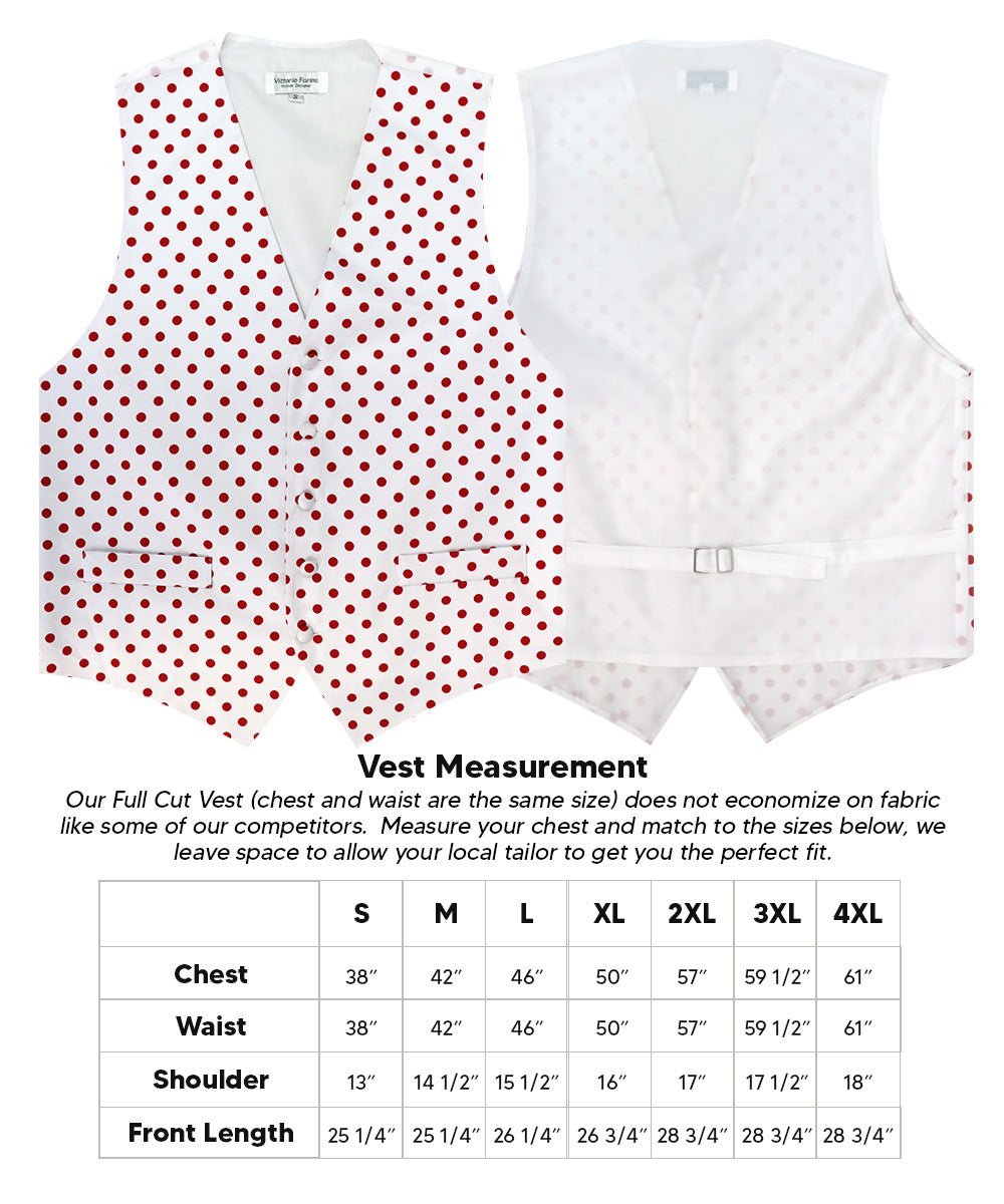 Vittorio Farina Men's White and Black Dot Polka Dot Vest, Necktie, Bow Tie and Pocket Square Set - vest_polkadot_WB_whitered_S - Classy Cufflinks