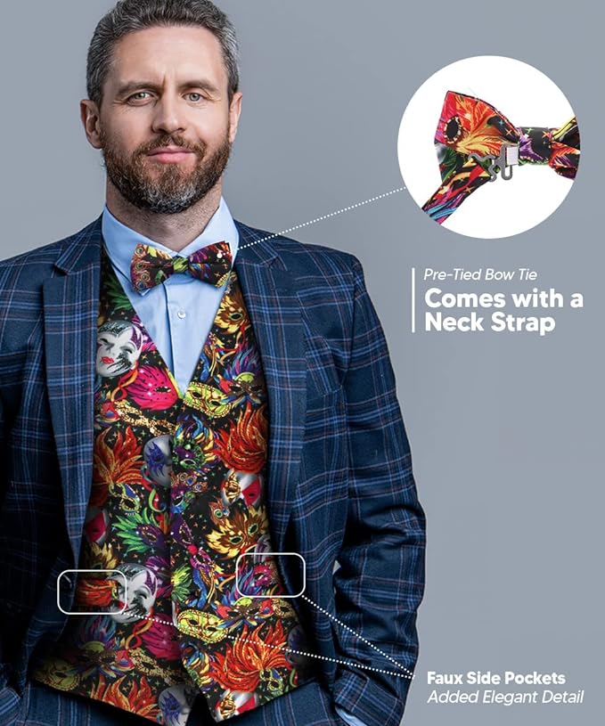Vittorio Farina Mardi Gras Vest &amp; Bow Tie ONLY Ver 1. - vestb_mardi_BB_Mardi #0_S - Classy Cufflinks