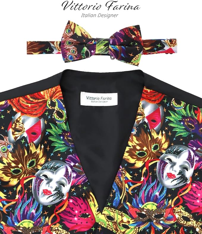 Vittorio Farina Mardi Gras Vest &amp; Bow Tie ONLY Ver 1. - vestb_mardi_BB_Mardi #0_S - Classy Cufflinks