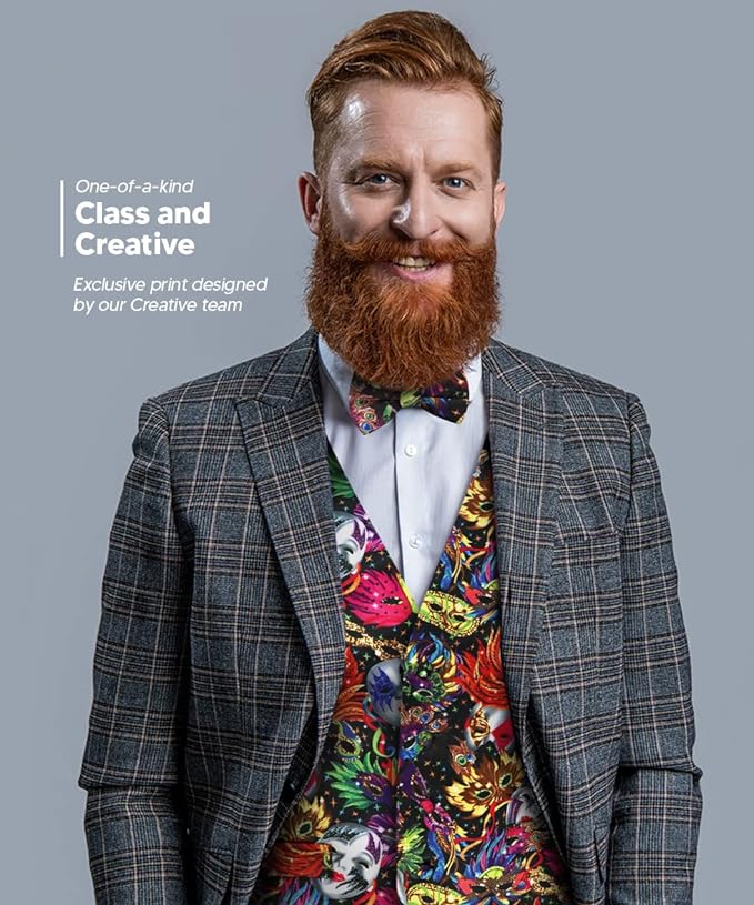 Vittorio Farina Mardi Gras Vest &amp; Bow Tie ONLY Ver 1. - vestb_mardi_BB_Mardi #0_S - Classy Cufflinks