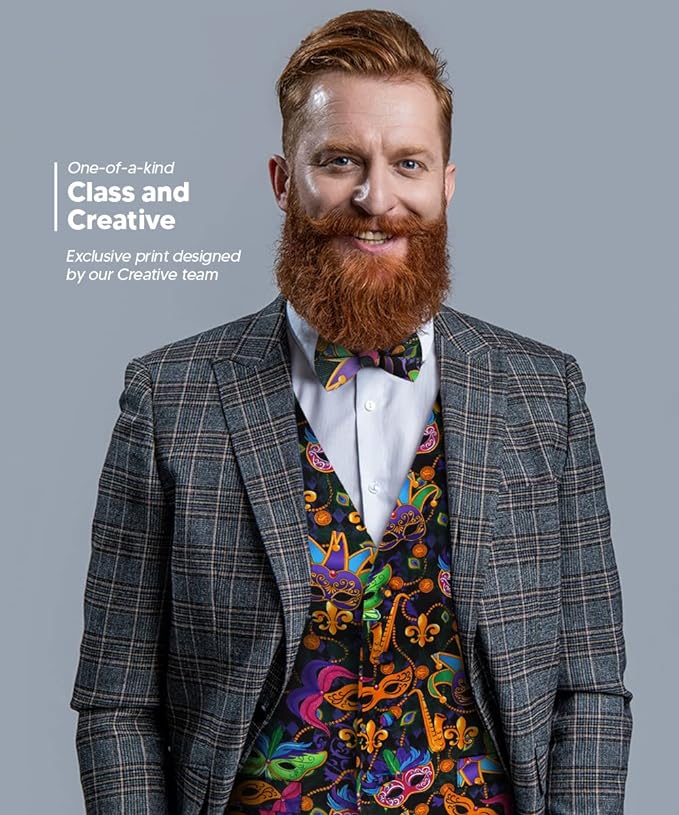 Vittorio Farina Mardi Gras Vest &amp; Bow Tie ONLY Ver 1. - vestB_mardi_BB_Mardi #1_S - Classy Cufflinks