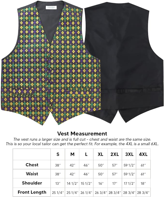 Vittorio Farina Mardi Gras Vest &amp; Bow Tie ONLY Ver 1. - vestB_mardi_BB_Mardi #2_S - Classy Cufflinks