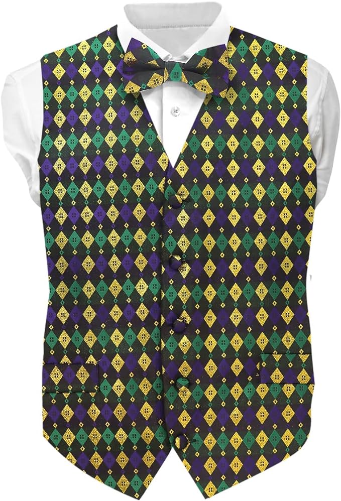 Vittorio Farina Mardi Gras Vest &amp; Bow Tie ONLY Ver 1. - vestB_mardi_BB_Mardi #2_S - Classy Cufflinks