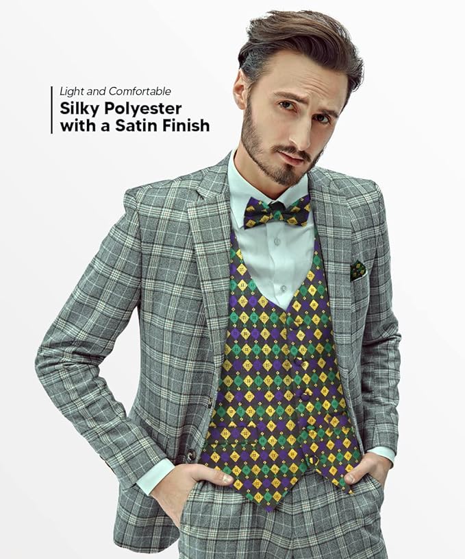 Vittorio Farina Mardi Gras Vest &amp; Bow Tie ONLY Ver 1. - vestB_mardi_BB_Mardi #2_S - Classy Cufflinks