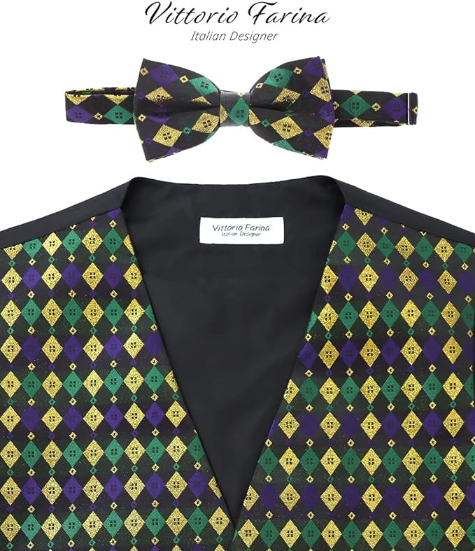 Vittorio Farina Mardi Gras Vest &amp; Bow Tie ONLY Ver 1. - vestB_mardi_BB_Mardi #2_S - Classy Cufflinks