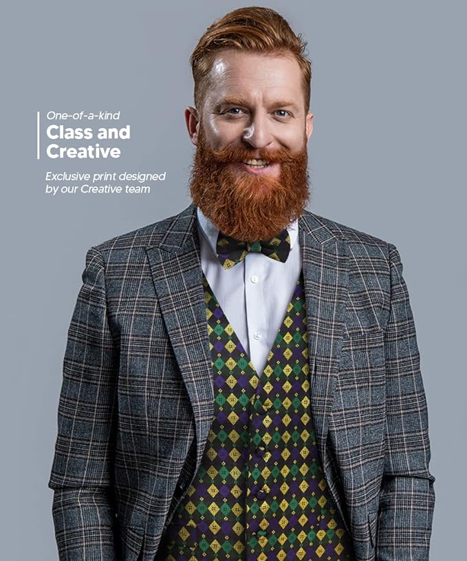 Vittorio Farina Mardi Gras Vest &amp; Bow Tie ONLY Ver 1. - vestB_mardi_BB_Mardi #2_S - Classy Cufflinks